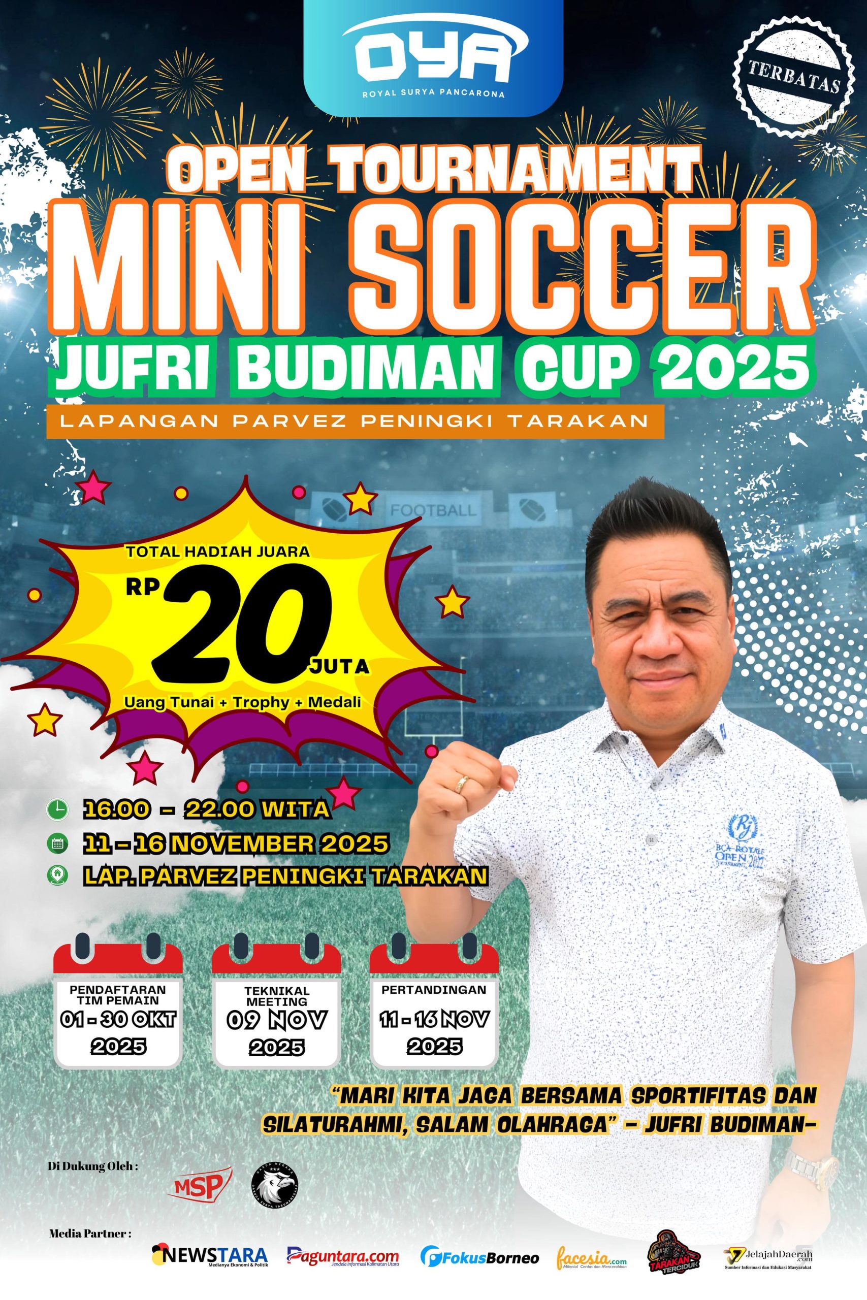 Pendaftaran Open Tournament Mini Soccer masih dibuka hingga 31 Oktober mendatang, yuk segera daftarkan tim mu